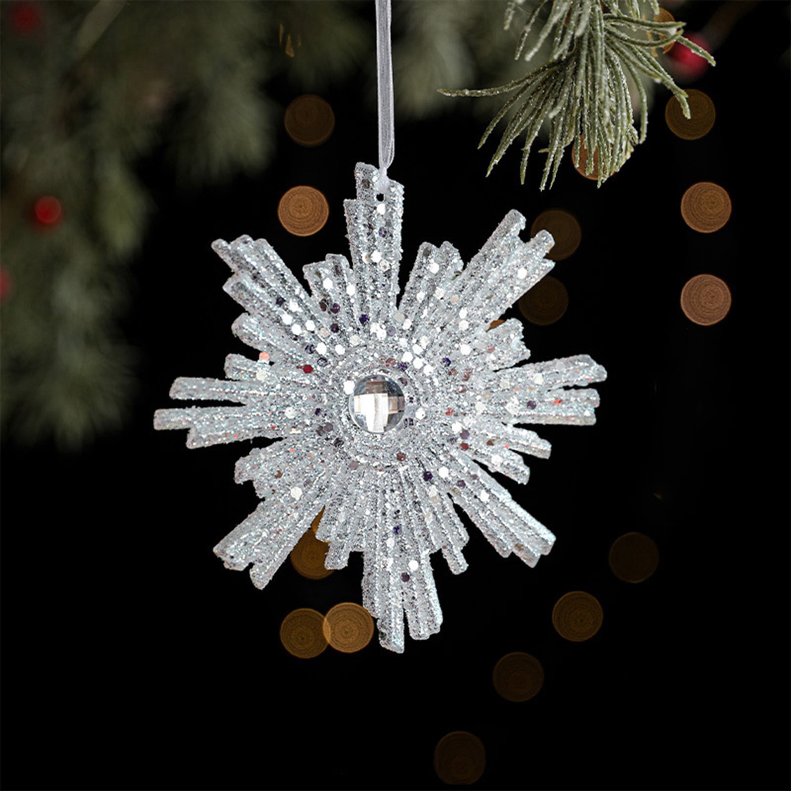 Orangide Christmas White Glitter Snowflake Ornament Set Sparkly ...