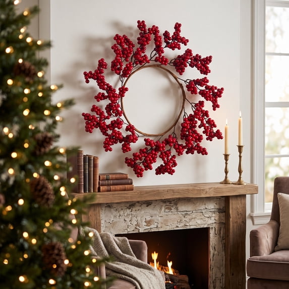 Orangide Christmas Wreath Artificial Red Berry Winter Holiday Front Door Wall Decor