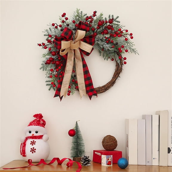 Orangide Christmas Wreath with Red Berries Bow and Artificial Flowers,Holiday Door Decor for Indoor Outdoor Home Christmas Party Decoration