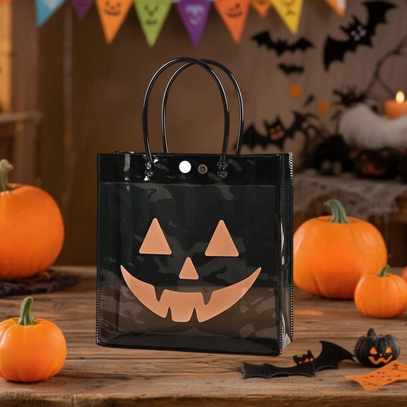 Orangide Clear Halloween Gift Bag, Transparent Treat Bag for Candy Packaging, Reusable Party Favor Pouch for Kids, Trendy Handbag with Printable Design