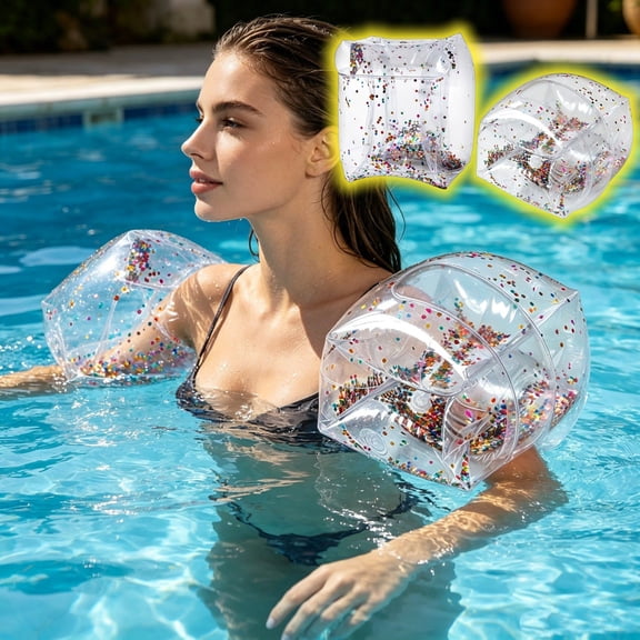 Orangide Clear Inflatable Arm Floats for Swimming, Transparent Water Wings for Kids and Adults, Pool Beach Swim Trainer with Safety Valves, Beginner Swim Practice Essential