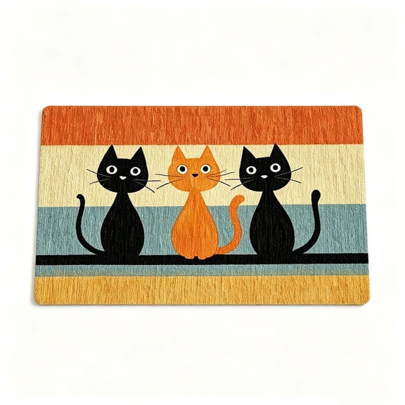 Orangide Crystal Velvet Kitchen Rug Cute Cat Print Absorbent Floor Mat Soft Washable Non Slip For Kitchen Entryway Bathroom Laundry Room Decor