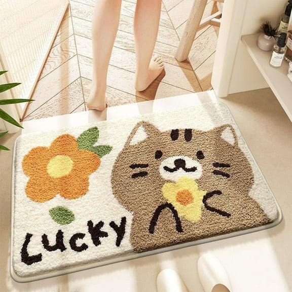 Orangide Cute Cat Bath Rug, Bathroom Mat Non-Slip Soft Mat Dry Carpet Funny Plush Microfiber Water Absorbent Shaggy Floor Mats for Home