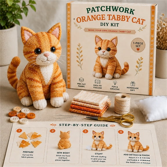 Orangide DIY Patchwork Kitty Cat Sewing Kit, Cute Stuffed Animal Plush Craft Set, Fun Educational Toy Gift for Kids, Childrens Handmade Project