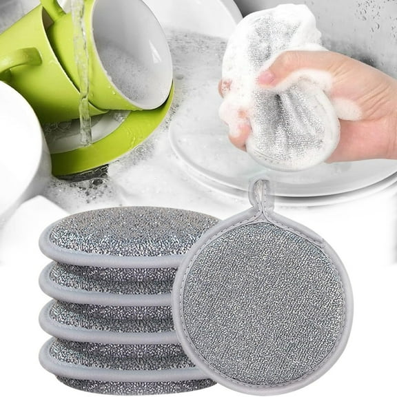 Orangide Dishwashing Sponge, 6-Pack Double-Sided High Elastic Circular Sponge with Scouring Pad, for Kitchen Cleaning and Dish Washing, Reusable Blocks