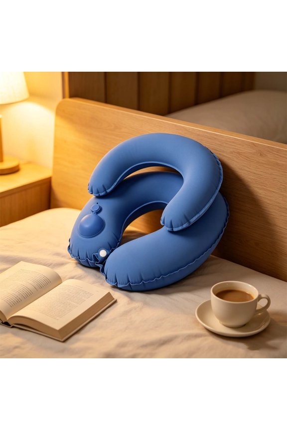 Double Layer Inflatable Travel Neck Pillow Portable Press to Inflate Air Pillow for Headrest Sleep Car Office Airplane Home Use