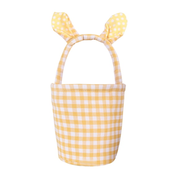 Orangide Easter Bunny Basket for Kids Colored Grid Rabbit Bucket with Handle and Bunny Eears Easter Egg Hunts Tote Bags for Holiday Party Storaging Candy Gifts