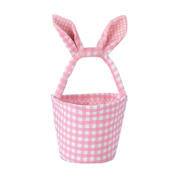 Orangide Easter Bunny Basket for Kids Colored Grid Rabbit Bucket with Handle and Bunny Eears Easter Egg Hunts Tote Bags for Holiday Party Storaging Candy Gifts