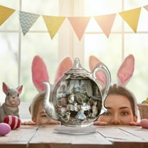Orangide Easter Bunny Teapot Scene Acrylic Desktop Decoration 2D Kitchen Themed Party Ornament for Tea Party & Brunch Centerpieces