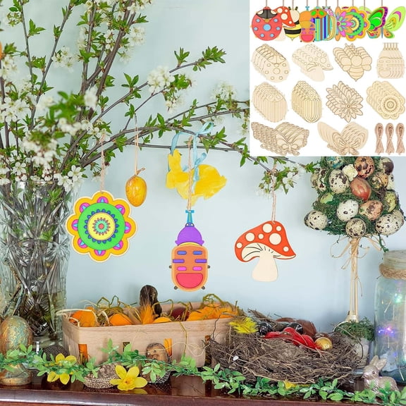 Orangide Easter DIY Craft Kit for Kids, 60-Piece Wooden Blank Pendants with 6 Colors Paint and Brushes, Hand Painting Activity for Children's Easter Art Project, School or Home Crafting