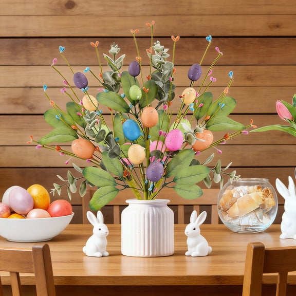Orangide Easter Egg Bouquet, Artificial Flower Arrangement with Decorative Eggs and Foliage, Festive Table Centerpiece or Living Room Decor for Easter Holiday, Spring Home Decoration
