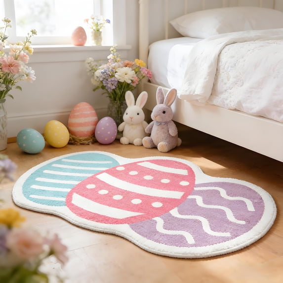 Orangide Easter Egg Floor Mat 16 x 24 Inches Shaped Soft Faux Wool Rug with Non-Slip Backing for Bedroom Porch Hallway Spring Holiday Home Decor