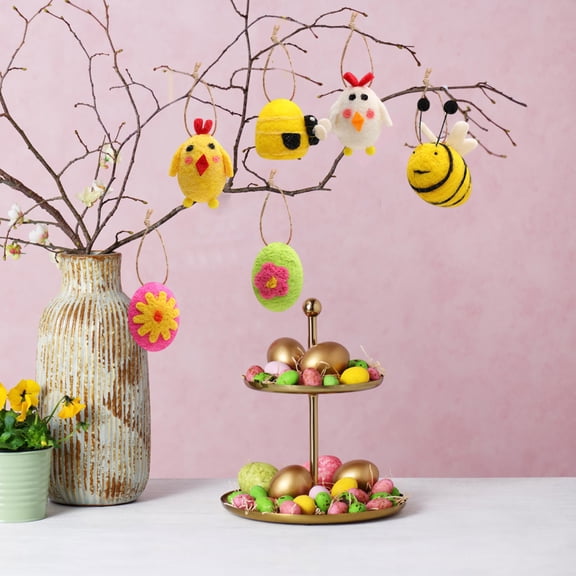 Orangide Easter Eggs Set 6 Pieces Felts Bunny Charms, Hanging Ornaments for Decoration and Gift, Holiday Themed Figurine Collection