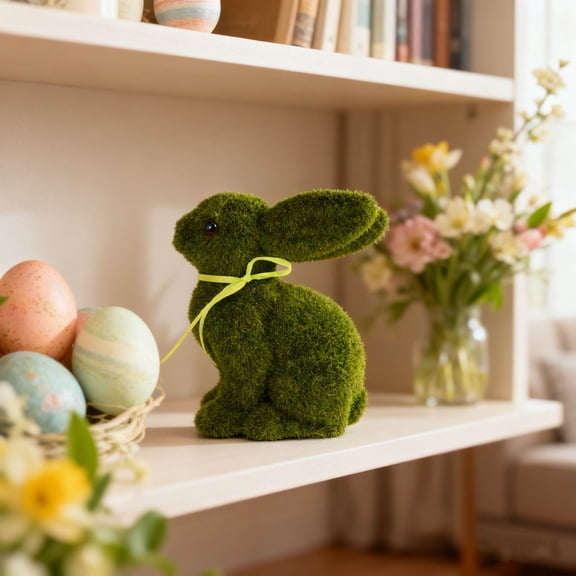 Orangide Easter Flocked Bunny Decor, Artificial Green Bunny Sculpture, Spring Garden Decoration Holiday Decorations Party Favors Table And Home Decoration