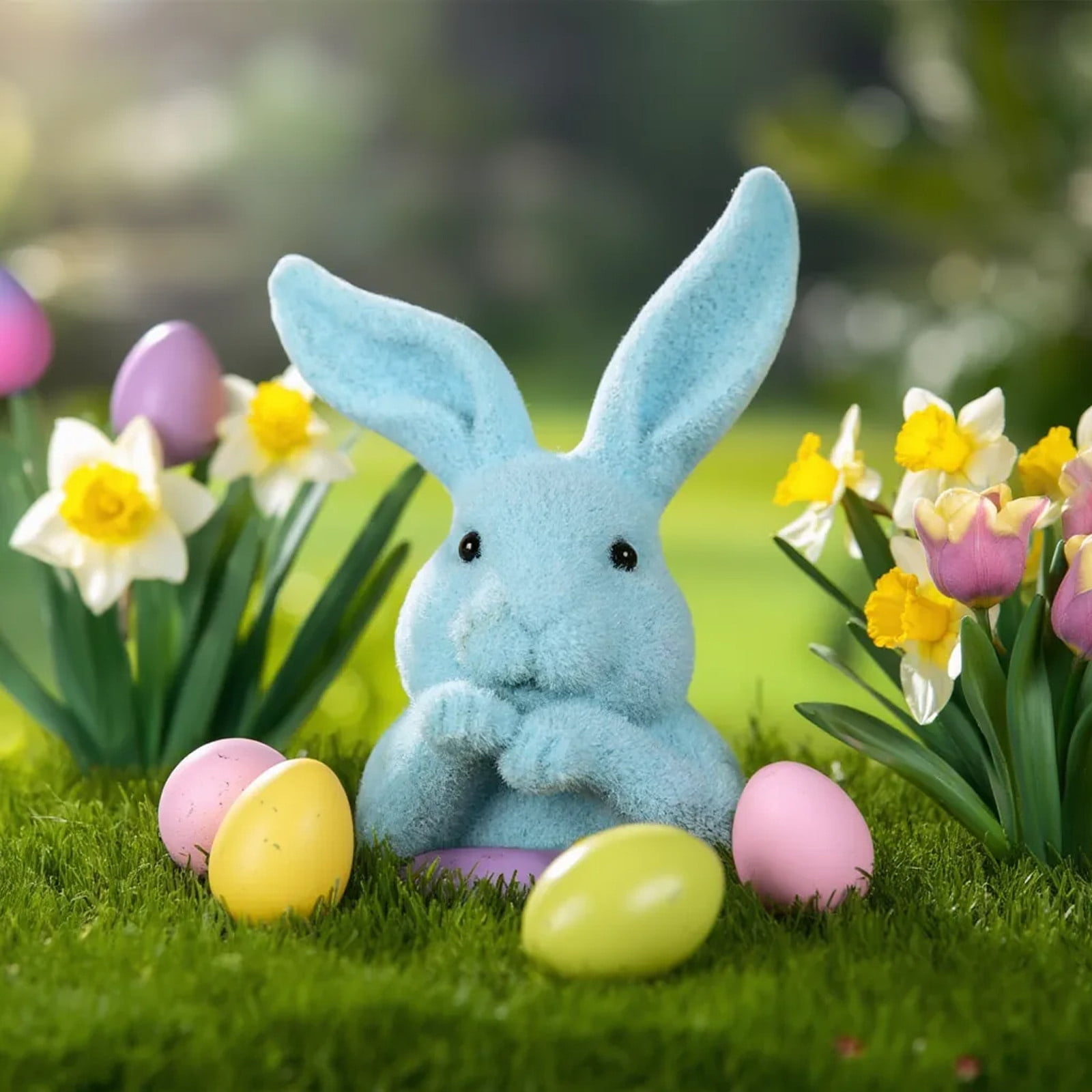 Orangide Easter Flocked Bunny Decoration Artificial Green Rabbits Head ...