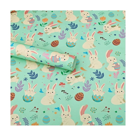 Orangide Easter Gift Wrapping Paper Roll, 27.6 In × 19.7 In Festive Decorative Paper with Bunny, Eggs, and Flower Prints for Holiday Crafts and Present Wrapping