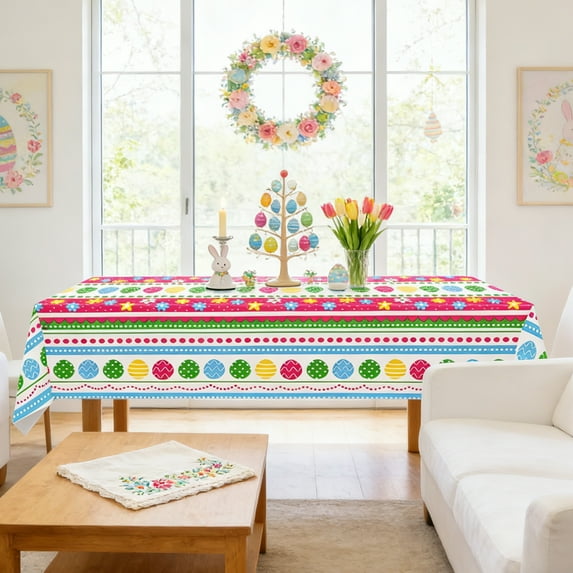 Orangide Easter Tablecloth Rectangle 72x54 In Festive Design for Dining Table Decoration Party Supplies Waterproof Easy Clean and Wipeable
