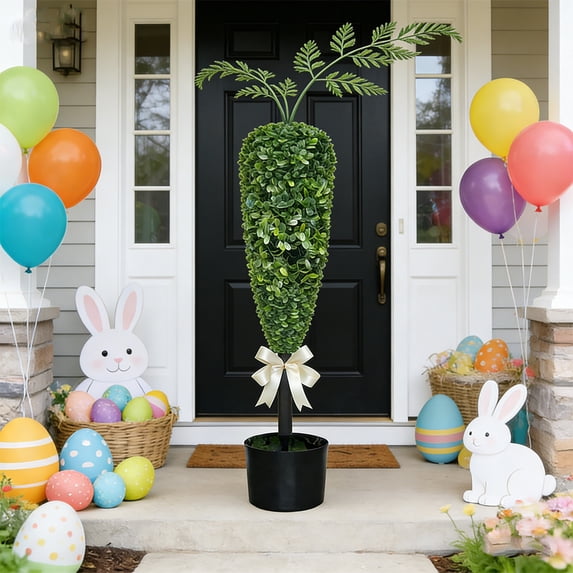 Orangide Easter Topiary Artificial Boxwood Potted Plant Ornament For Holiday Spring Decor Home Garden Table Mantel Porch Indoor Outdoor Display (Carrot)