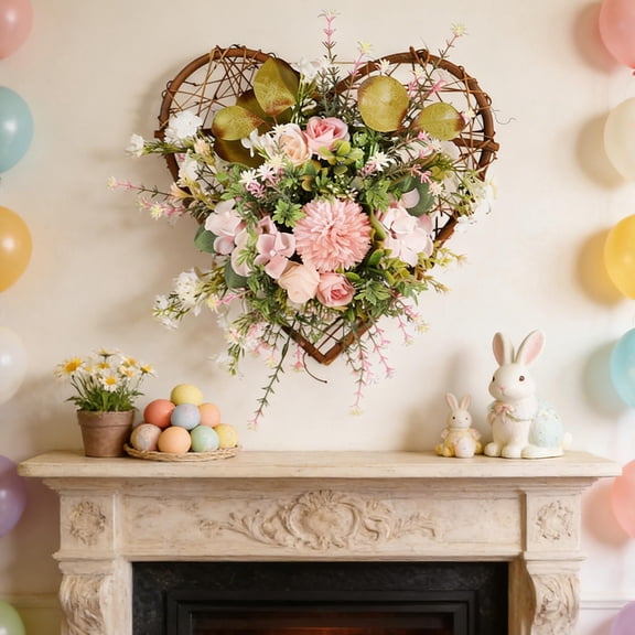 Orangide Easter Wall Hanging Simulated Chrysanthemum Heart-Shaped Floral Door Decor For Home Decoration Spring Holiday Indoor Wall Art Gift For Family