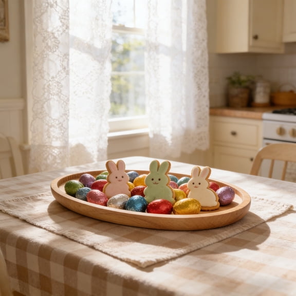 Orangide Easter Wooden Snack Tray Serving Platter with Bunny Rabbit Egg Design Lightweight Handle for Dining Table Party Appetizers Desserts Cheese