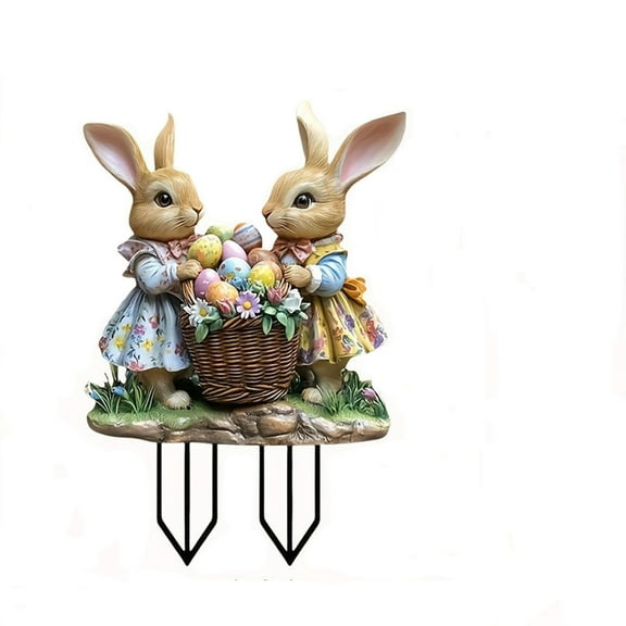 Orangide Easter Yard Decor, Waterproof Acrylic Bunny and Eggs Lawn Signs with Stakes, Outdoor Patio Garden Landscape Props, Spring Holiday Floor Plugs Decorations