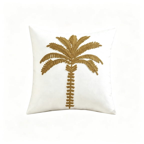 Orangide Embroidered Palm Tree Throw Pillow Cover Boho Tropical Leaf Geometric Pattern White Decorative Cushion for Sofa Couch Home