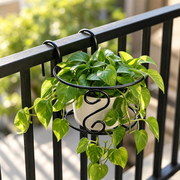 Orangide European Style Wrought Iron Balcony Railing Planter Rack, Hanging Flower Stand and Round Wall-Mounted Holder for Small Pots, Spring Summer Decor