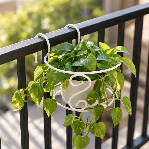Orangide European Style Wrought Iron Balcony Railing Planter Rack, Hanging Flower Stand and Round Wall-Mounted Holder for Small Pots, Spring Summer Decor