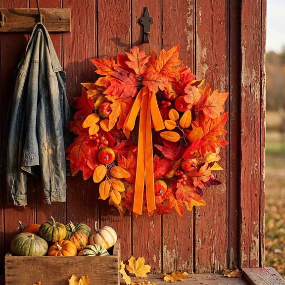 Orangide Fall Decor Maple Leaf Hydrangea Wreath 20 in for Thanksgiving Harvest Front Door Wall Home Artificial Autumn Foliage Rustic Decoration