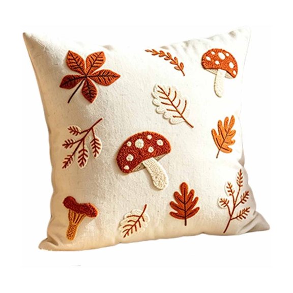 Orangide Fall Decor Pillow Cover Linen Embroidery Cushion with Red Spotted Leaf Design, Cute Decorative Throw Pillowcase for Sofa Couch Bedroom