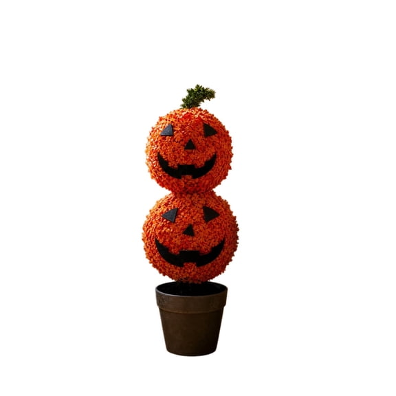 Orangide Fall Decor Pumpkin Topiary, 2-Tier Stacked Halloween Pumpkin Tree in Dark Pot, Outdoor Front Door Porch Decoration, Harvest Indoor Halloween Table Decor