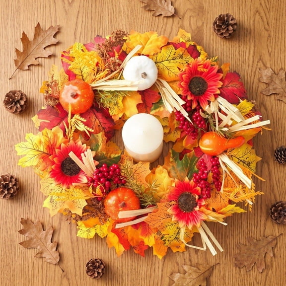 Orangide Fall Halloween Pumpkin Wreath Artificial Maple Leaf Berry Door Hanging for Front Porch Thanksgiving Decor Home Rustic Farmhouse