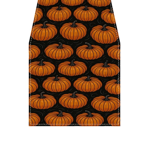 Orangide Fall Pumpkin Table Runner Linen Fabric with Rustic Plaid and Harvest Prints for Thanksgiving, Long Dining Table, Buffet, Kitchen, and Holiday Decoration