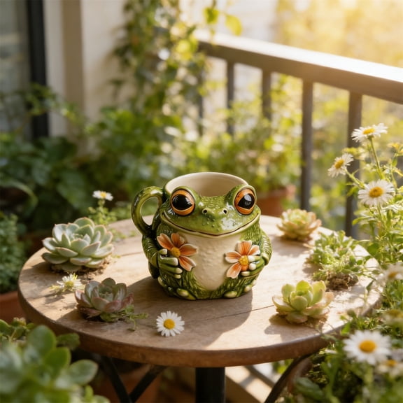 Orangide Flower Mug Cute Frog Face Big Eyes Ceramic Coffee Tea Cup Novelty Gift for Women Friends Office Home Kitchen