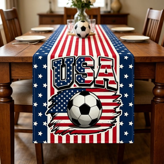 Orangide Football Group Table Runner Soccer Print for Sports Theme Party Game Day Birthday Kitchen Dining Home Decor 72x13 Inch Washable Fabric Runner