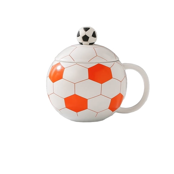 Orangide Football Themed Ceramic Mug with Lid and Spoon, Coffee Tea Cup in Gift Box, Great Sports Fan Gift for Men Women, Soccer Lover Present