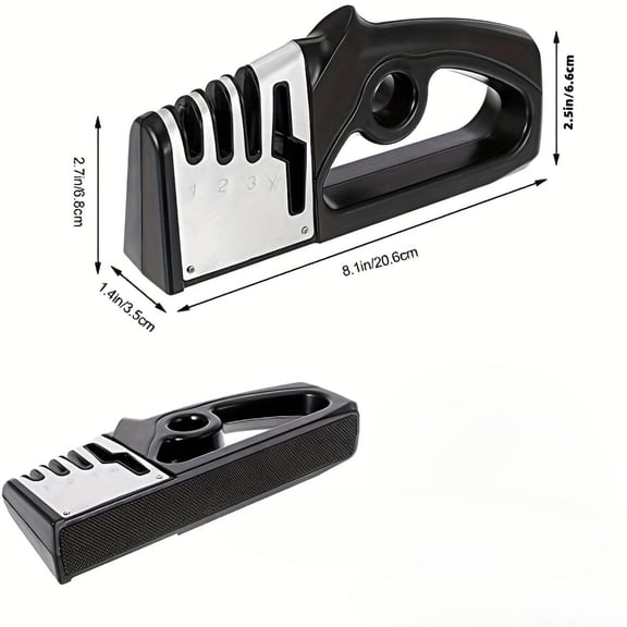 Orangide Four-in-One Knife Sharpener - Stainless Steel Sharpener for Kitchen Knives and Scissors, Multi-Purpose Portable Tool for Home Cooking