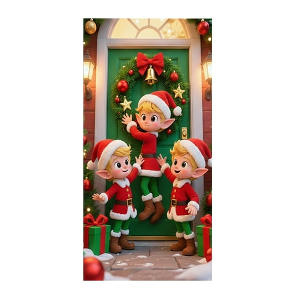Orangide Funny Elves Christmas Door Cover Hanging Banner Cute Santa Photo Booth Props for Indoor Outdoor Holiday Party Supplies 185x90cm