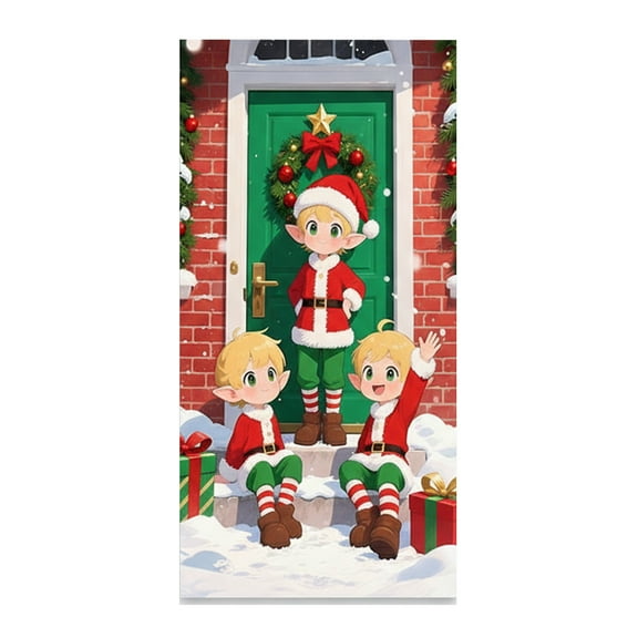 Orangide Funny Elves Christmas Door Cover Hanging Banner Cute Santa Photo Booth Props for Indoor Outdoor Holiday Party Supplies 185x90cm