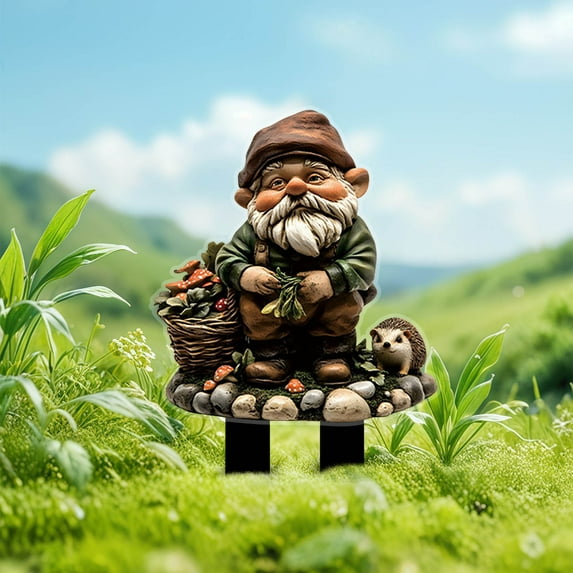 Orangide Garden Gnome Stake 2D Outdoor Decoration Dwarf Figure for Ground Planting Potted Plants Yard Landscape Spring and Summer Garden Decor