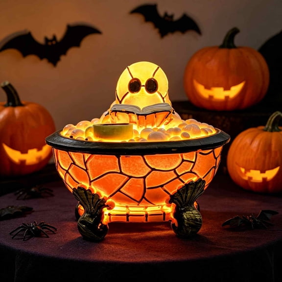 Orangide Ghost Bubble Bath Lamp Halloween Ghost Reading Book LED Night Light, LED Lights for Bathroom Decor Ghost-Themed Bathtub Lamp for Halloween Party Decorations Indoor