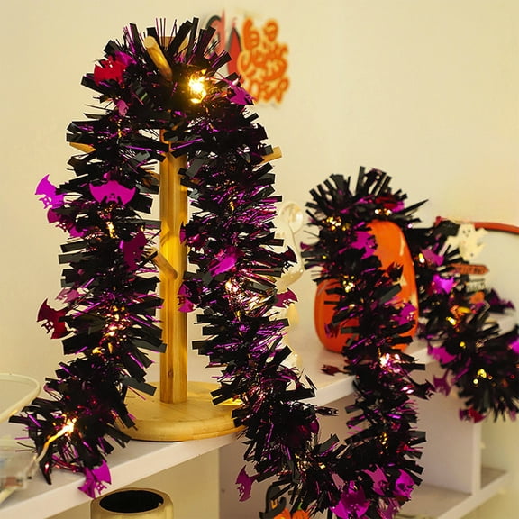Orangide Halloween Bat Garland Lights String Glittering Tinsel Battery Operated for Festive Party Home Mantle Spooky Decoration (79 In 20 LEDs)