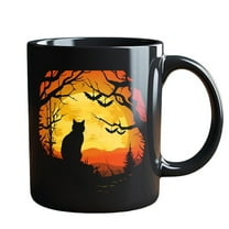 Orangide Halloween Cat Mug,Halloween Coffee Mugs, Cute Ceramic Cat Coffee Cup Halloween Gifts for Women and Men