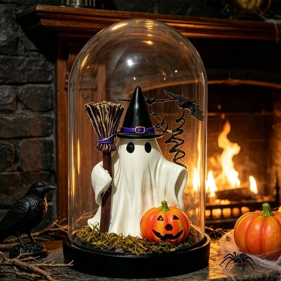 Orangide Halloween Decor Ghost Night Lamp Creative Spooky Glass Cover Small Night Light Battery Operated Funny Scary Atmosphere for Tabletop