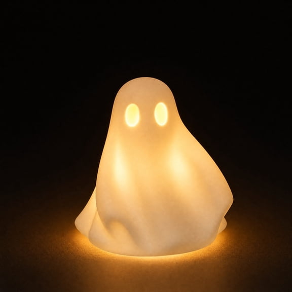 Orangide Halloween Decor Ghost Night Light Matte White Ceramic Glowing Figurine, Spooky LED Statue for Mantel Shelf Tabletop Decoration Ornament