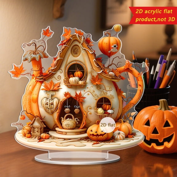 Orangide Halloween Decorations 2D Flat Acrylic Pumpkin House Carnival Ornament for Desktop Shelf Holiday Party Fall Decor