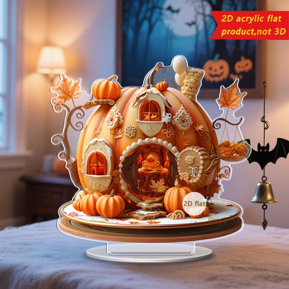 Orangide Halloween Decorations 2D Flat Acrylic Pumpkin House Carnival Ornament for Desktop Shelf Holiday Party Fall Decor