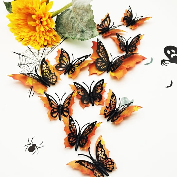 Orangide Halloween Decorations 3D Butterfly Stickers 12 Pcs Realistic PVC Wall Decals for Indoor Home Bathroom DIY Party Supply Decor
