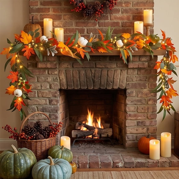 Orangide Halloween Decorations Fall Thanksgiving Maple Leaf Pumpkin Vine Garland with Lights for Indoor Outdoor Halloween Party Home Table Decor 75 In
