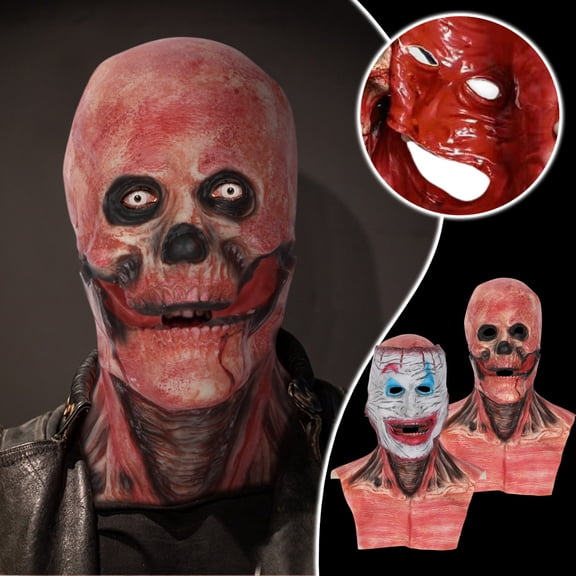 Orangide Halloween Decorations Full Skull Headpiece Helmet with Movable Jaw Double Side Design for Role Play Party Prop Horror Theme
